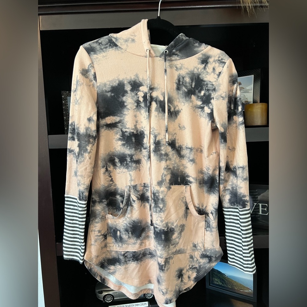 Tie-Dye Hoodie with Striped Sleeves